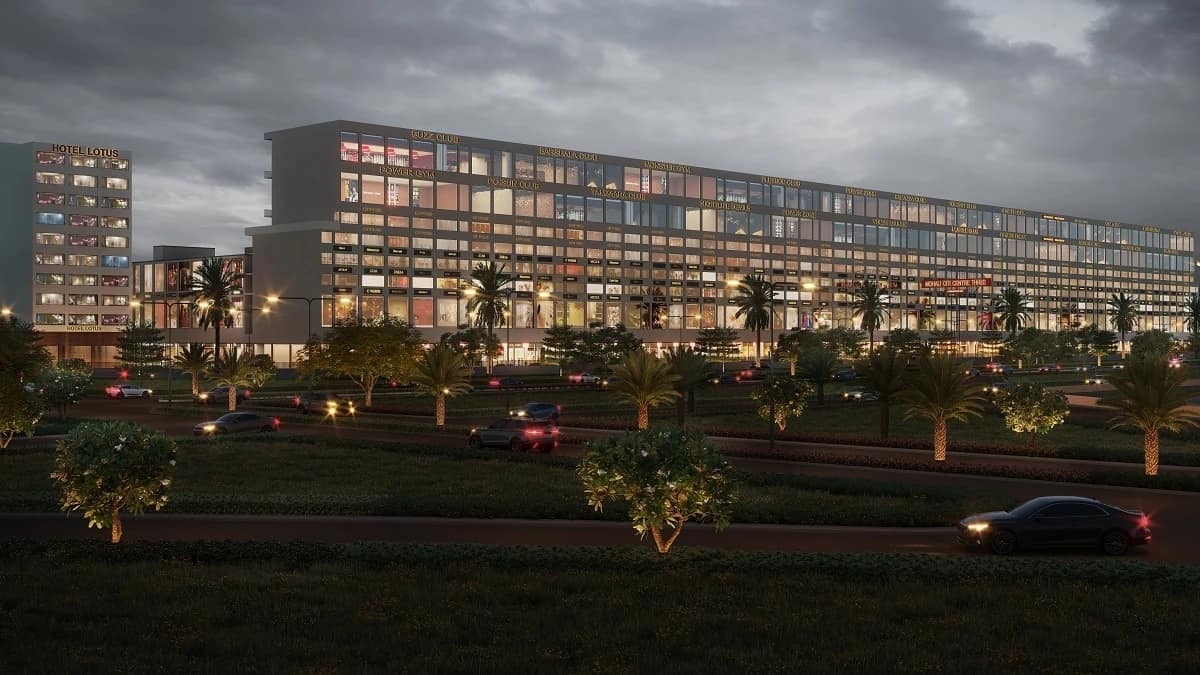 Mohali City Centre 3 – Evening Elevation Evening elevation of Mohali City Centre 3 commercial market in F-Block Aerocity Mohali